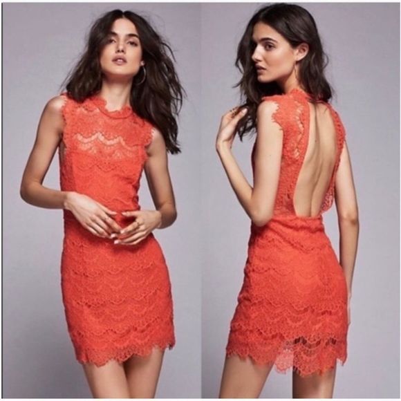 Free People Dresses & Skirts - Free People Intimately Lace Tangerine Overlay Cutout Bodycon Daydream MiniDress